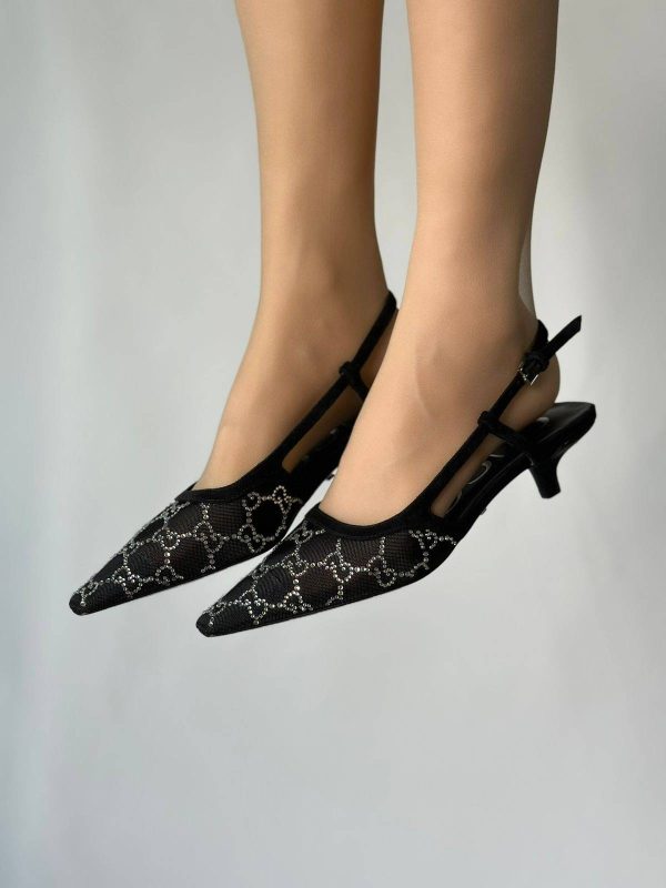 Gucci Slingback Kitten Heels Crystal Embellishments - Image 8