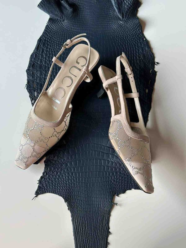 Gucci Slingback Kitten Heels Crystal Embellishments - Image 5