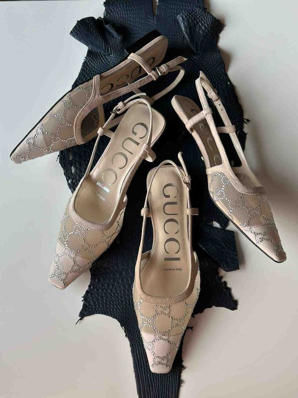 Gucci Slingback Kitten Heels Crystal Embellishments