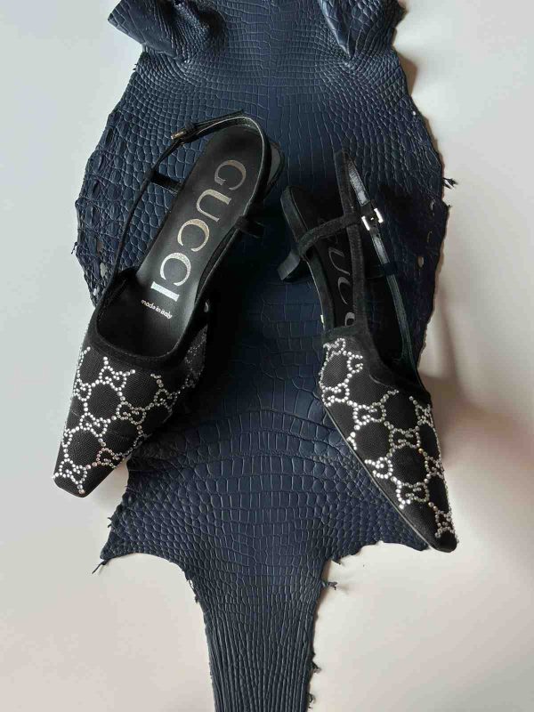 Gucci Slingback Kitten Heels Crystal Embellishments - Image 4