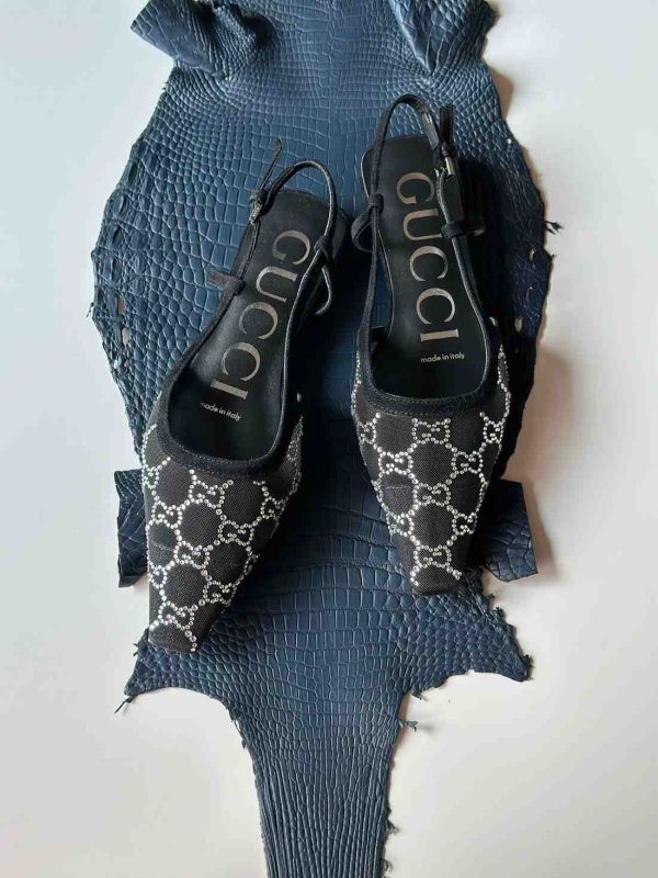 Gucci Slingback Kitten Heels Crystal Embellishments - Image 3