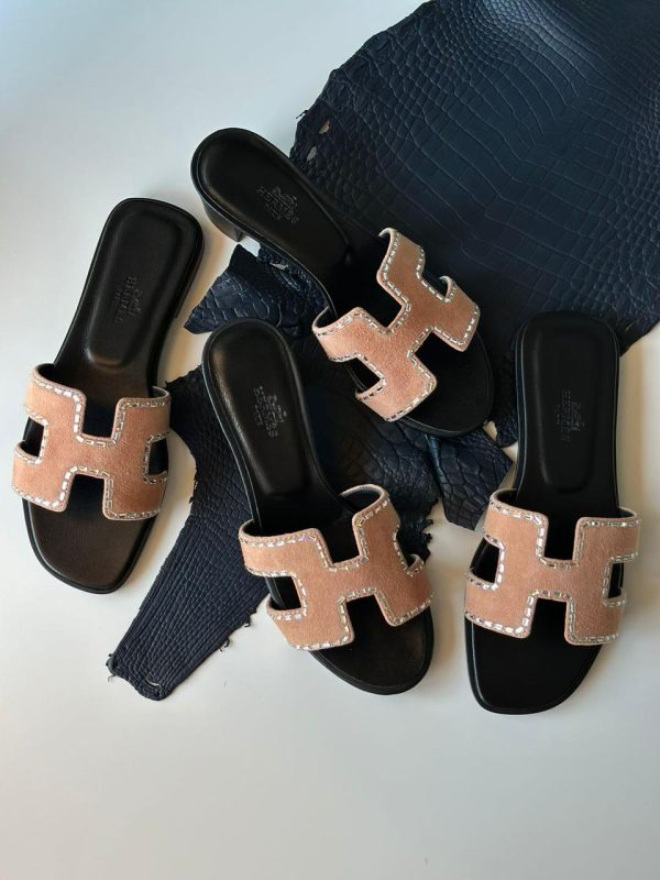 Hermes Oran Rhinestone Slides Mules Slippers