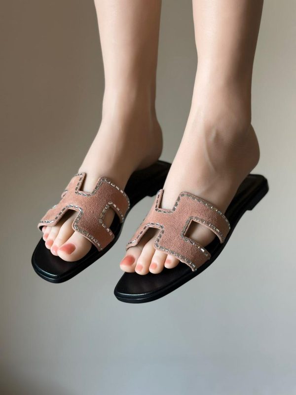 Hermes Oran Rhinestone Slides Mules Slippers - Image 6