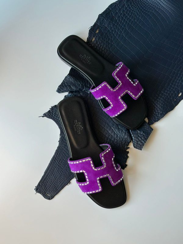 Hermes Oran Rhinestone Slides Mules Slippers - Image 4