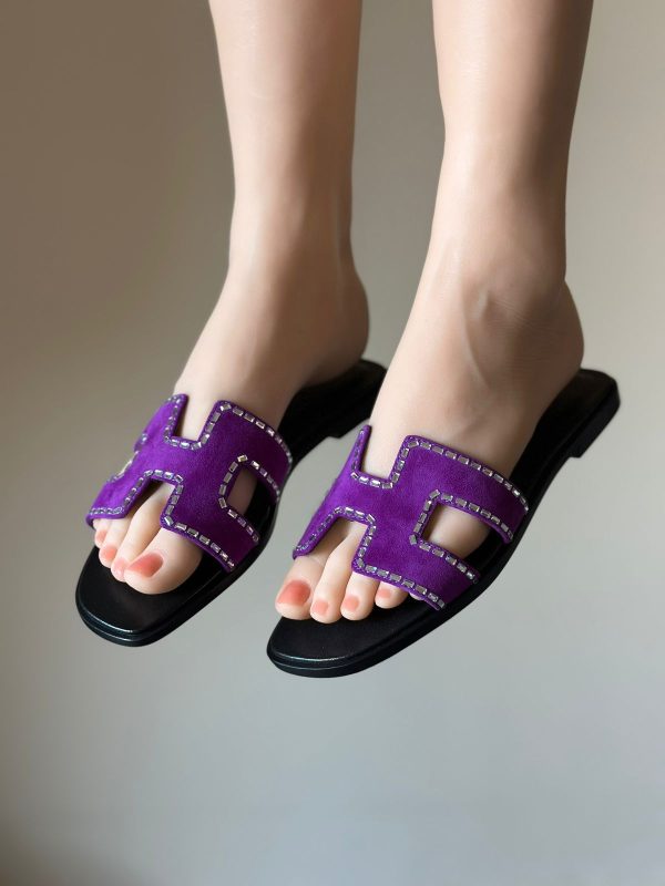 Hermes Oran Rhinestone Slides Mules Slippers - Image 7