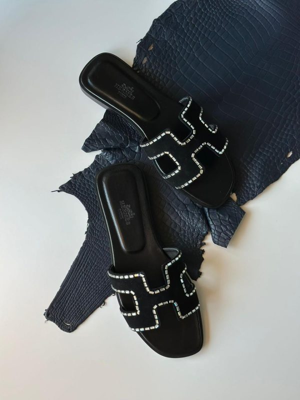 Hermes Oran Rhinestone Slides Mules Slippers - Image 12