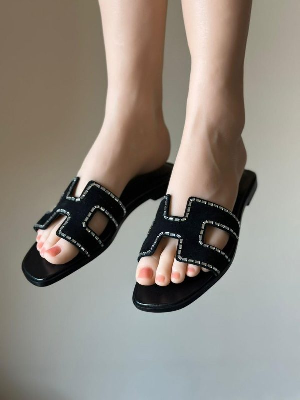 Hermes Oran Rhinestone Slides Mules Slippers - Image 5