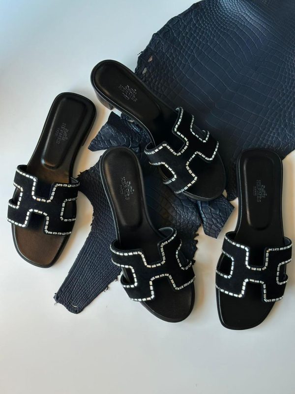 Hermes Oran Rhinestone Slides Mules Slippers - Image 3