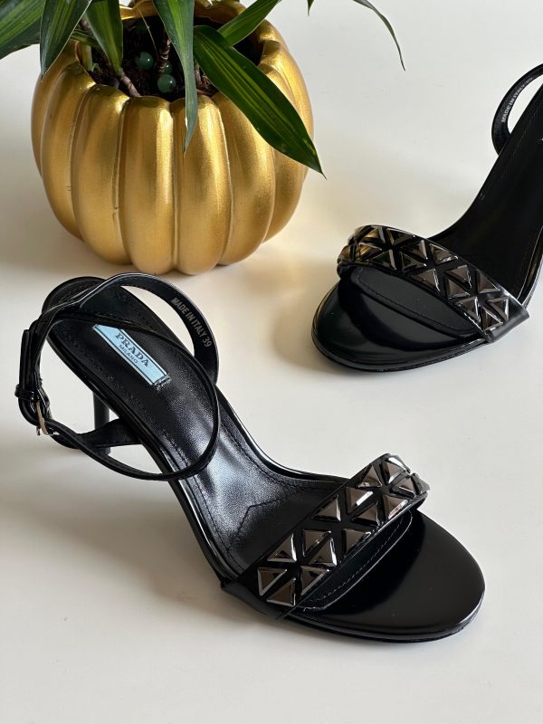 Prada Studded Metallic Heeled Sandals Gold - Image 5