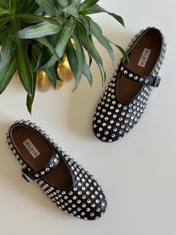Alaia Rhinestone Embellished Leather Ballerina Shoes - Image 3