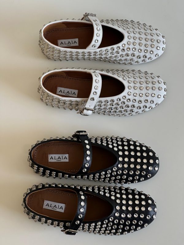 Alaia Rhinestone Embellished Leather Ballerina Shoes - Image 2