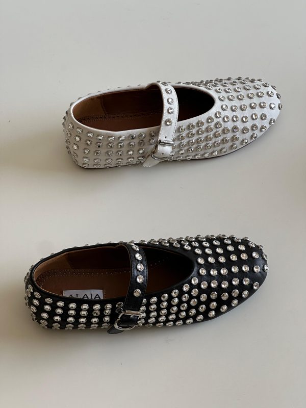 Alaia Rhinestone Embellished Leather Ballerina Shoes