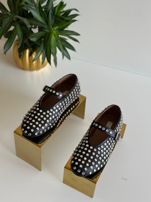 Alaia Rhinestone Embellished Leather Ballerina Shoes - Image 6