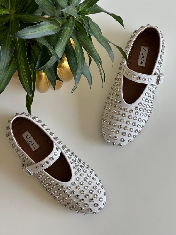 Alaia Rhinestone Embellished Leather Ballerina Shoes - Image 4