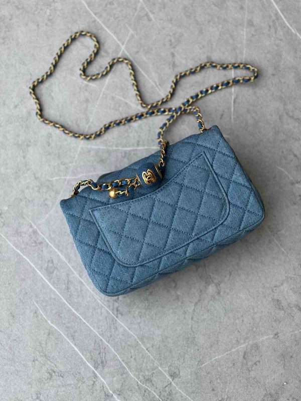 Chanel Blue Denim CC Logo Bag - Image 5
