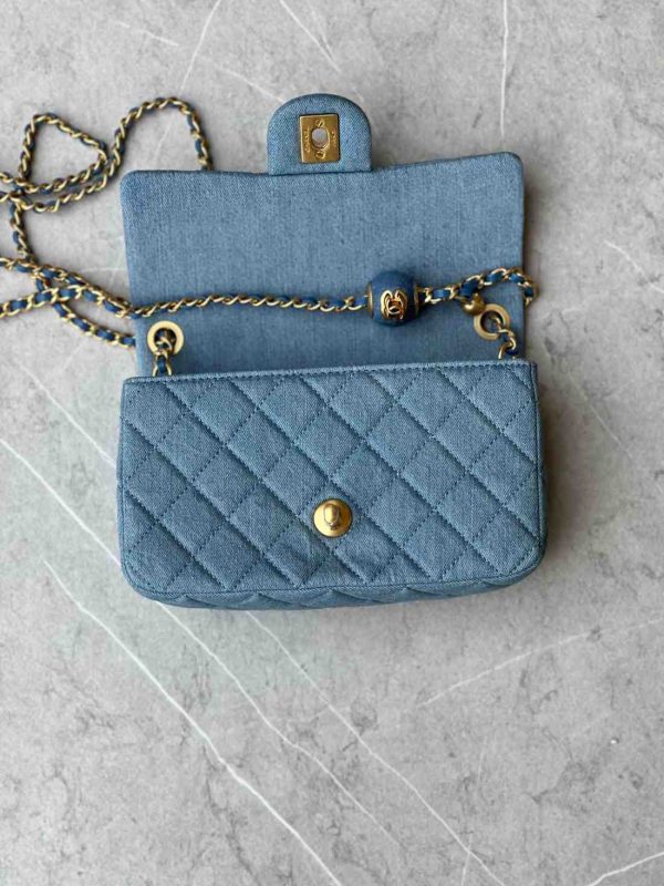 Chanel Blue Denim CC Logo Bag - Image 4