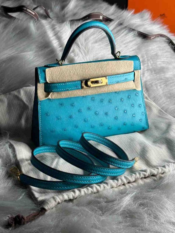Hermes Kelly Ostrich Bag In Mini - Image 16