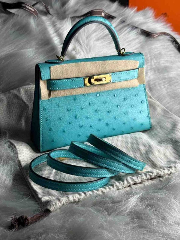 Hermes Kelly Ostrich Bag In Mini - Image 14