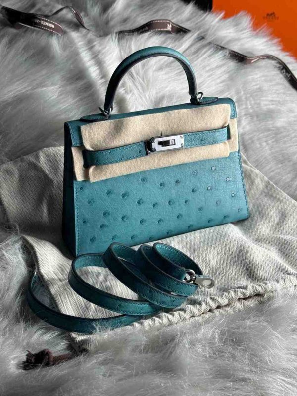 Hermes Kelly Ostrich Bag In Mini - Image 13