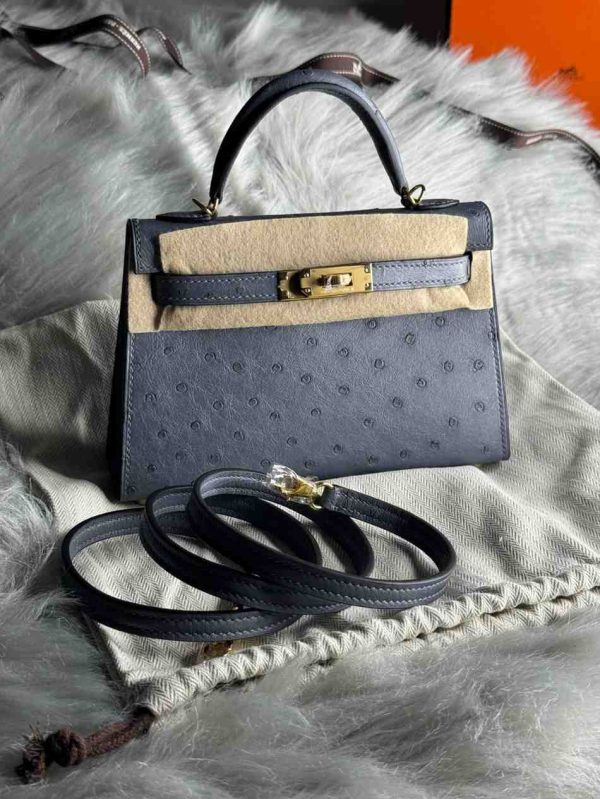 Hermes Kelly Ostrich Bag In Mini - Image 20