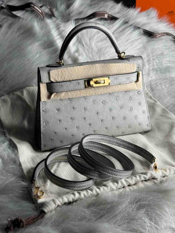 Hermes Kelly Ostrich Bag In Mini - Image 26