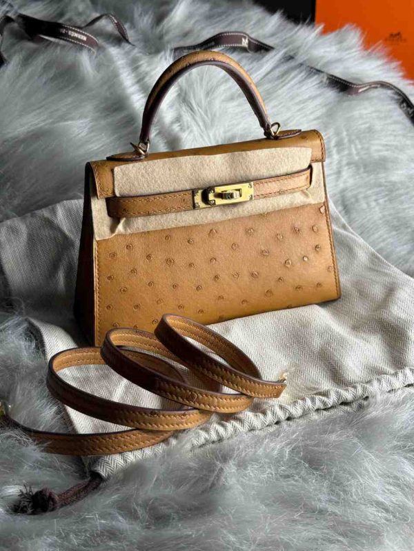 Hermes Kelly Ostrich Bag In Mini - Image 25