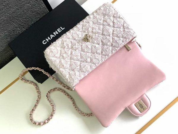 Chanel Tweed Quilted Small Rectangular Flap Light Pink - Image 3