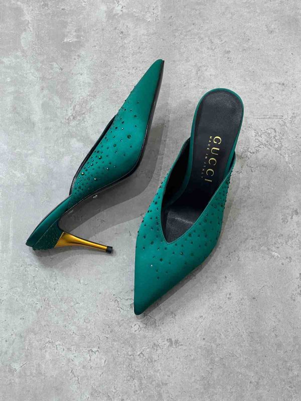 Gucci Priscilla Mules Beige Satin Women High Heels - Image 2
