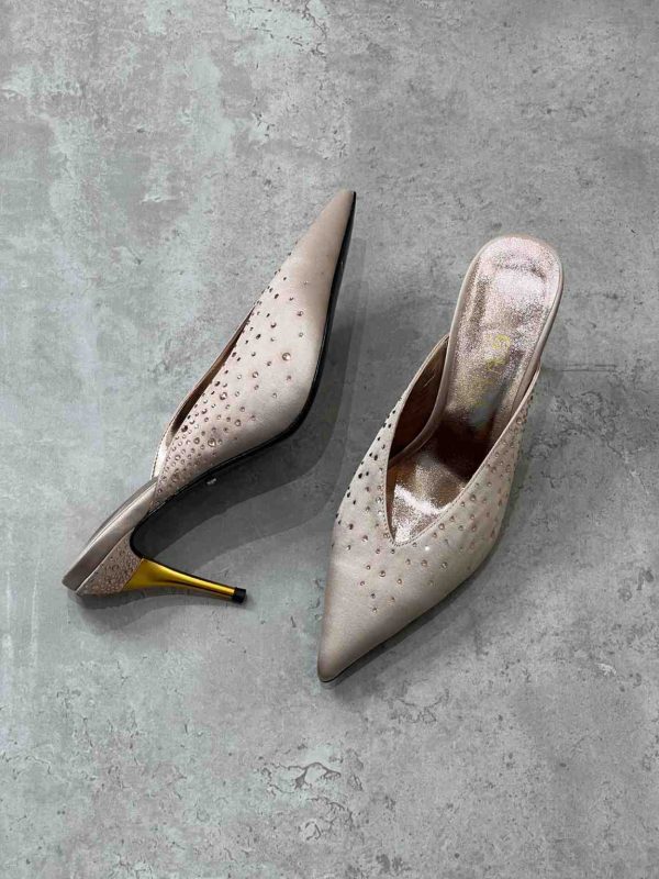Gucci Priscilla Mules Beige Satin Women High Heels - Image 4