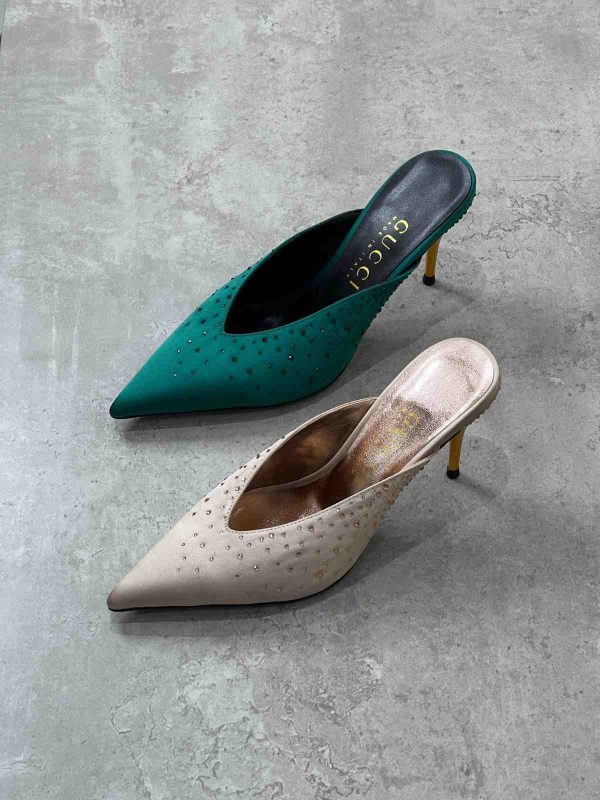 Gucci Priscilla Mules Beige Satin Women High Heels