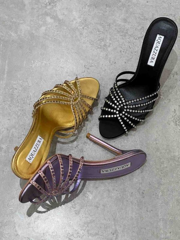 Aquazzura Rock Chic Silver Crystal Leather Mules - Image 4