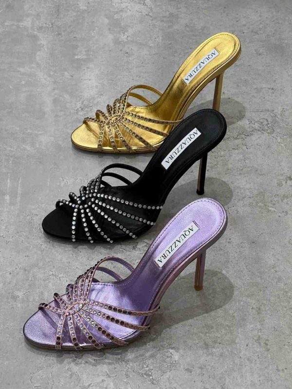 Aquazzura Rock Chic Silver Crystal Leather Mules