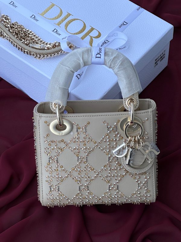 Dior Embellished Lady Dior Gold Lambskin