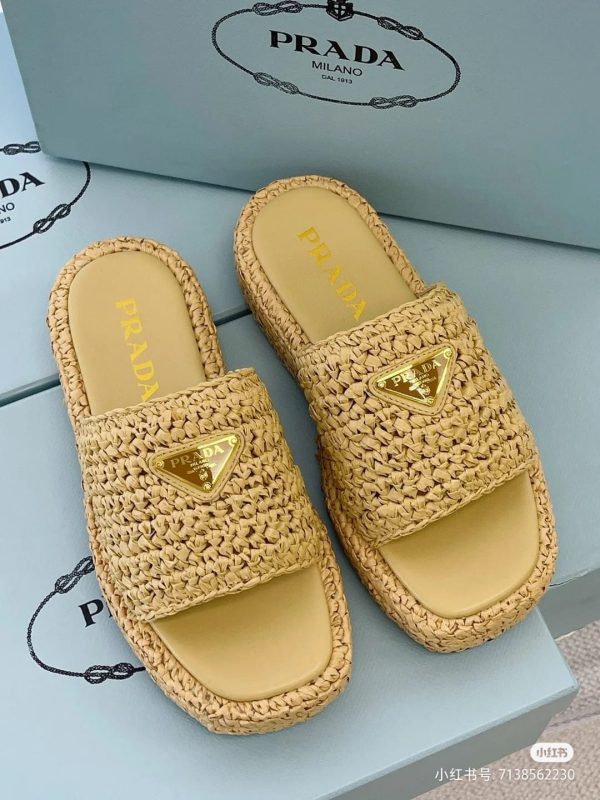 Prada Raffia Slide Sandals For Women - Image 2