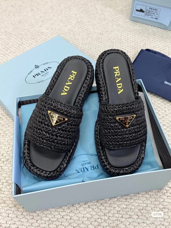 Prada Raffia Slide Sandals For Women - Image 3