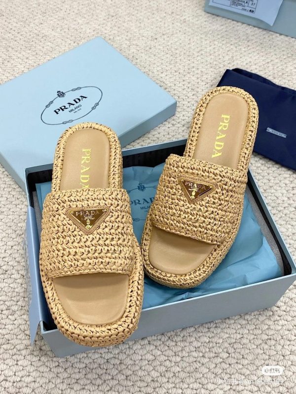Prada Raffia Slide Sandals For Women