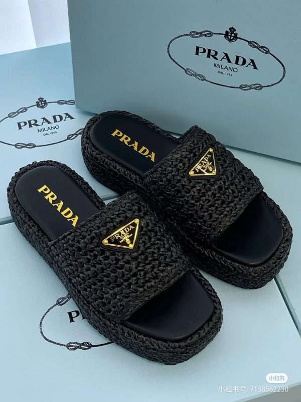 Prada Raffia Slide Sandals For Women - Image 4