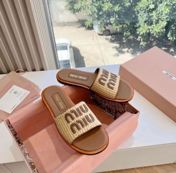 Miu Miu Logo Slides in Raffia