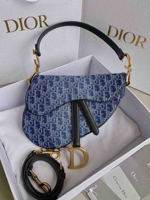 Dior Saddle Bag With Strap Blue Denim Dior Oblique - Image 2