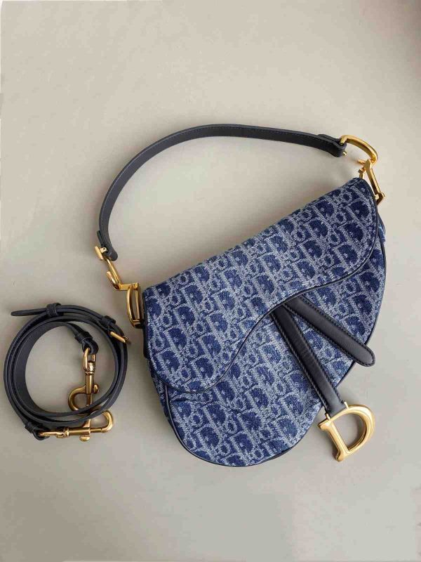 Dior Saddle Bag With Strap Blue Denim Dior Oblique