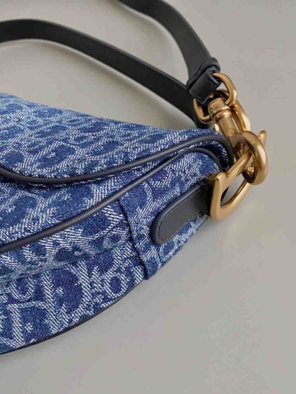 Dior Saddle Bag With Strap Blue Denim Dior Oblique - Image 7