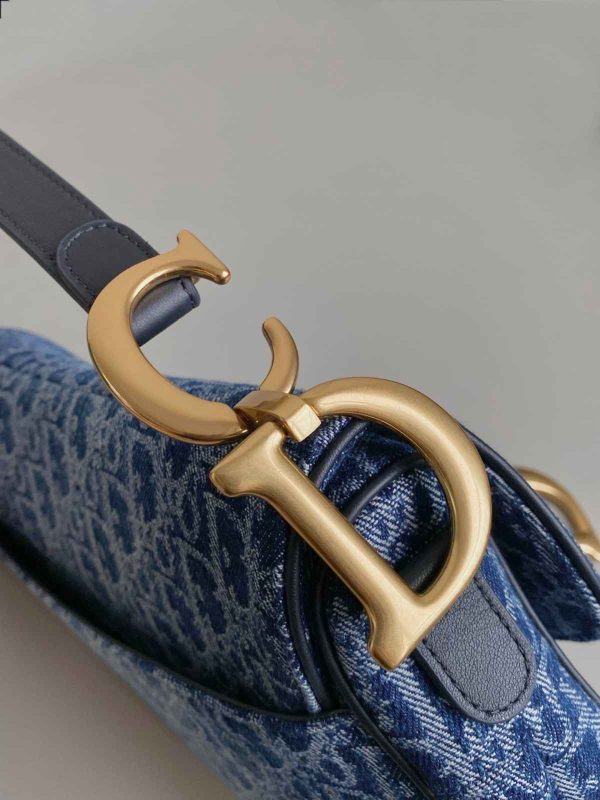 Dior Saddle Bag With Strap Blue Denim Dior Oblique - Image 6