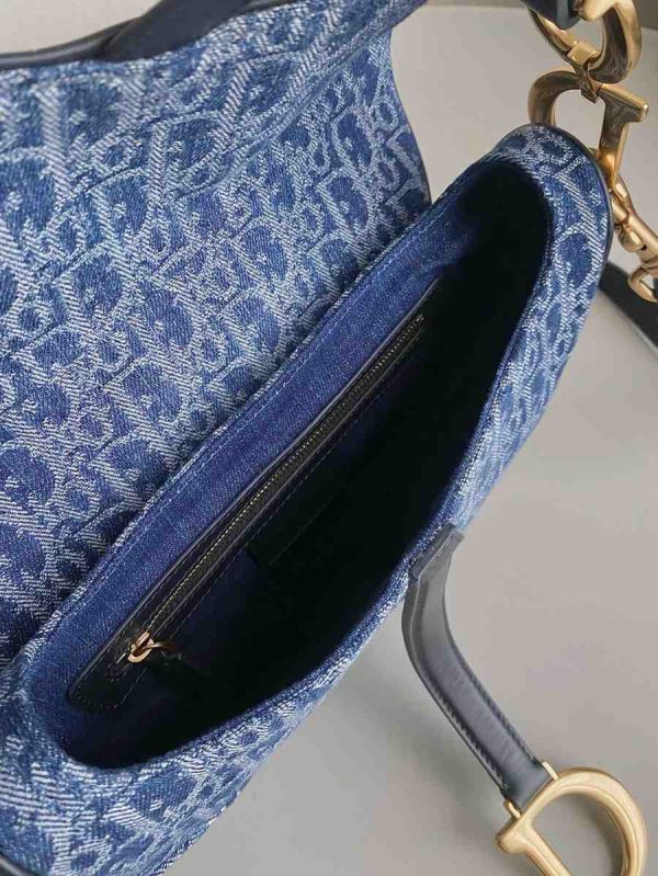 Dior Saddle Bag With Strap Blue Denim Dior Oblique - Image 8