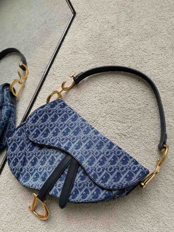 Dior Saddle Bag With Strap Blue Denim Dior Oblique - Image 3