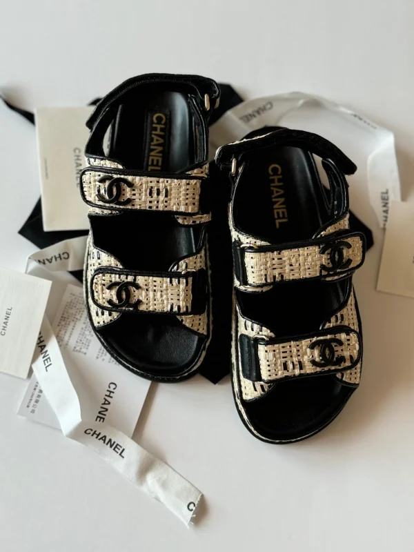 Chanel Raffia CC Dad Sandals - Image 5