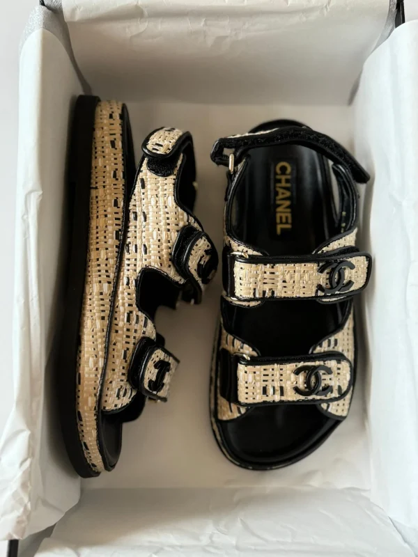 Chanel Raffia CC Dad Sandals - Image 8