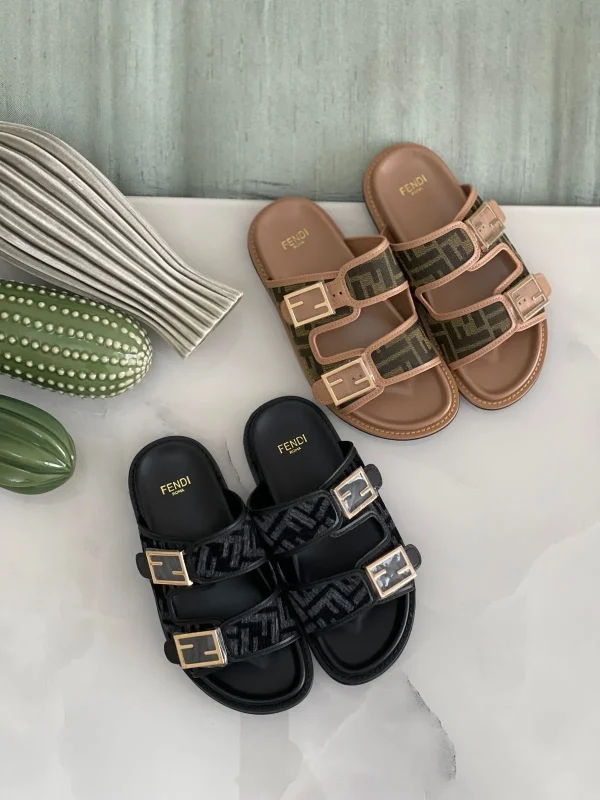Fendi Women's Feel Slides Of Monogram Canvas