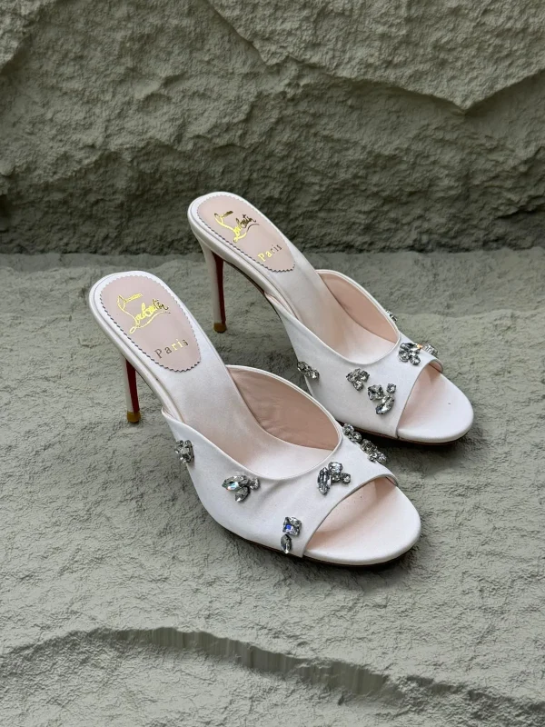 Christian Louboutin Degraqueen 85 Embellished Crêpe Mules - Image 5
