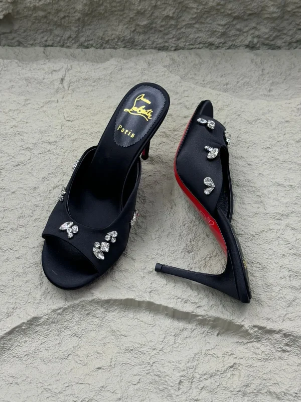 Christian Louboutin Degraqueen 85 Embellished Crêpe Mules - Image 2