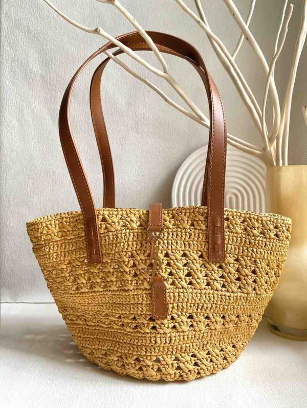 Saint Laurent Panier Small Raffia Basket Bag